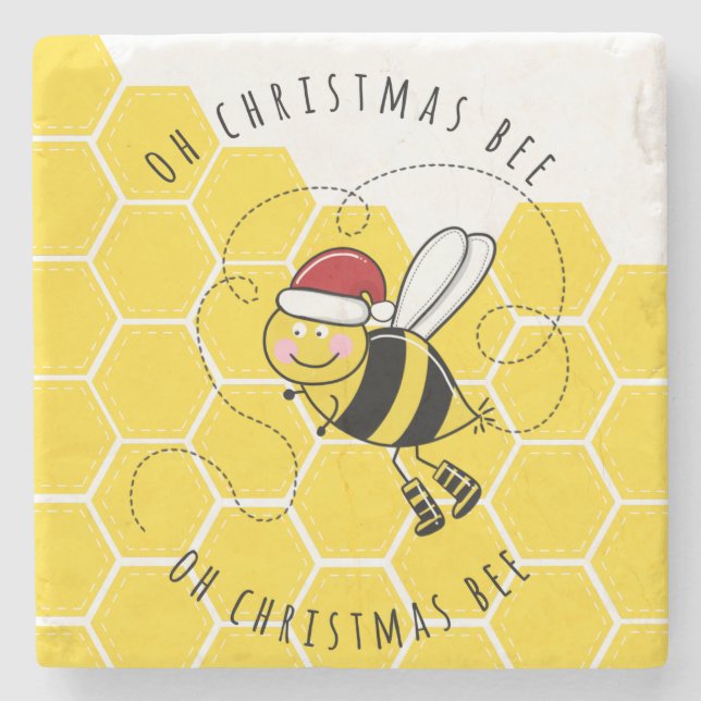 oh christmas bee tree cute funny pun card stone coaster (Front)
