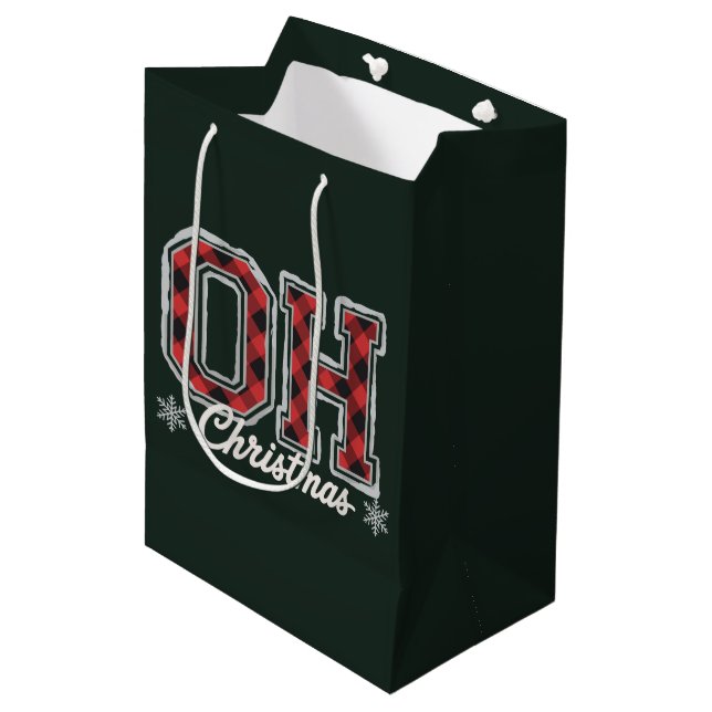 Oh Christmas Holiday Buffalo Plaid Family Party  Medium Gift Bag (Front Angled)