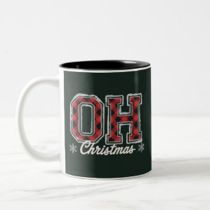 Oh Christmas Holiday Buffalo Plaid Family Party  Two-Tone Coffee Mug