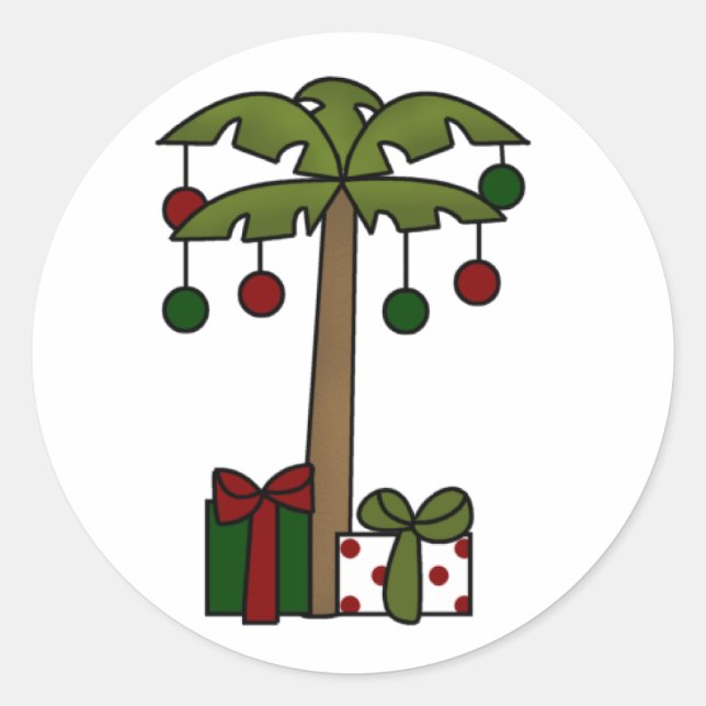 Oh Christmas Palm Tree Classic Round Sticker (Front)