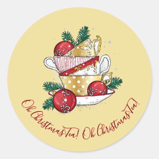 Oh Christmas Tea! Classic Round Sticker (Front)