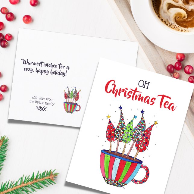 Oh Christmas Tea Disco Trees Holiday Postcard (Creator Uploaded)