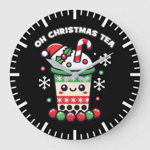 Oh Christmas Tea - Funny Boba Holiday Bubble Tea Large Clock