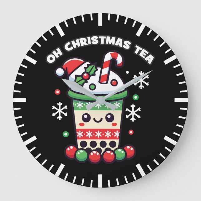 Oh Christmas Tea - Funny Boba Holiday Bubble Tea Large Clock (Front)