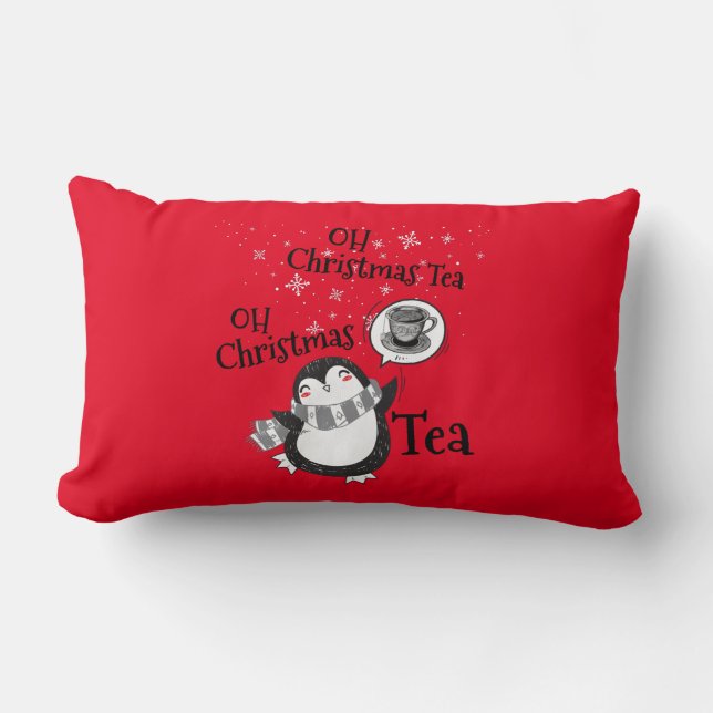 Oh Christmas Tea Penguin Lover - Tea Drinker Lumbar Cushion (Front)