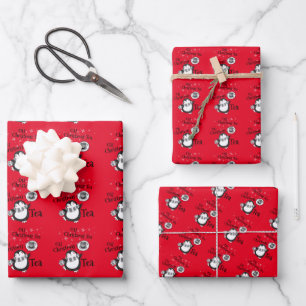 Oh Christmas Tea Penguin Lover - Tea Drinker Wrapping Paper Sheet