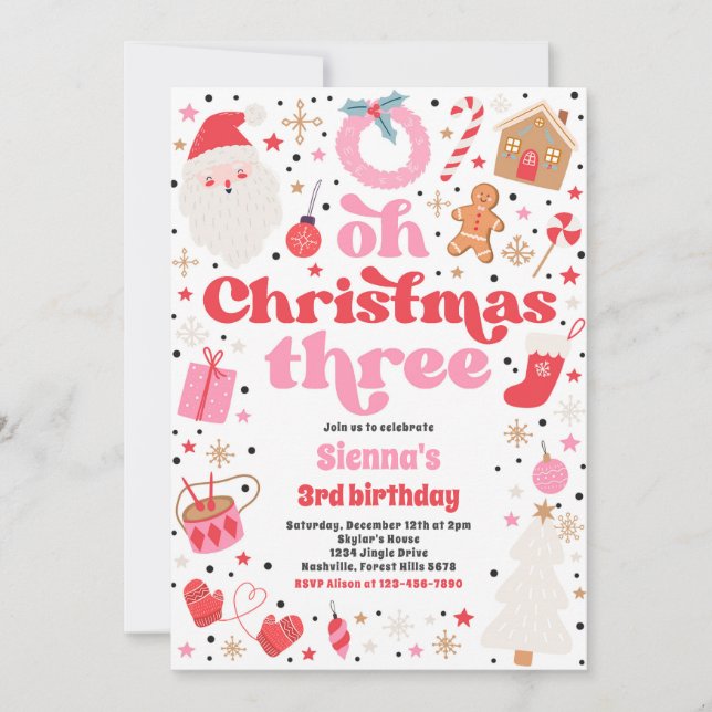 Oh Christmas Three Christmas 3rd Birthday Party Invitation (Front)
