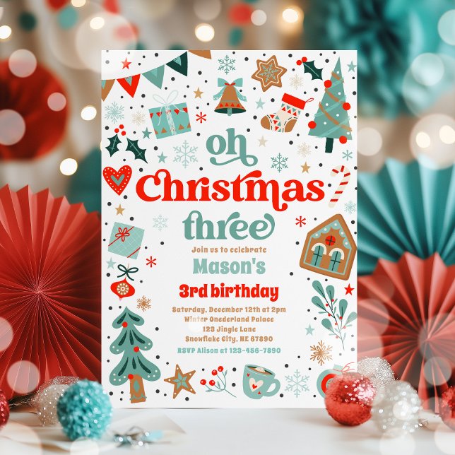 Oh Christmas Three Christmas 3rd Birthday Party Invitation (Creator Uploaded)