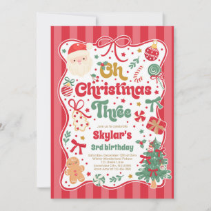 Oh Christmas Tree Coquette Bow 3rd Birthday Invitation