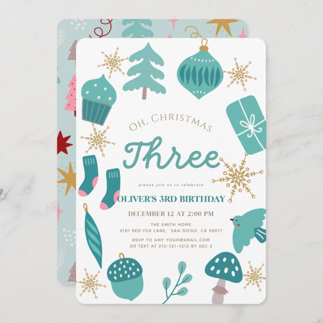 Oh Christmas Tree Holiday Green 1st Birthday Invitation (Front/Back)