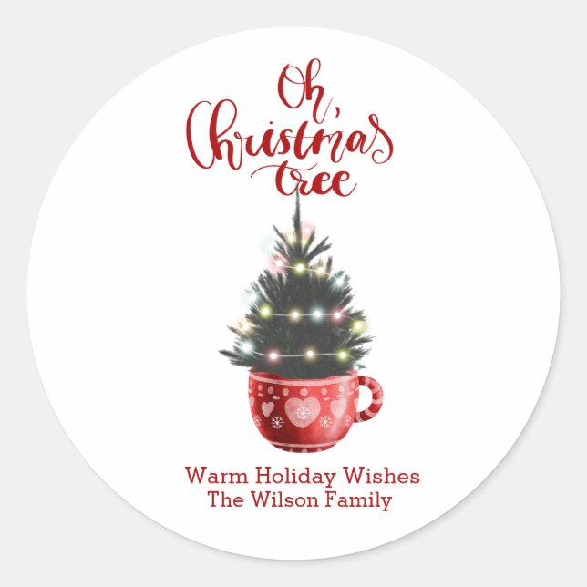 Oh Christmas Tree Hot Chocolate Personalised   Classic Round Sticker (Front)
