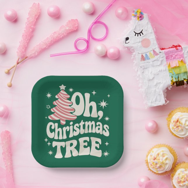 Oh Christmas Tree Light Merry Christmas Xmas  Paper Plate (Party)