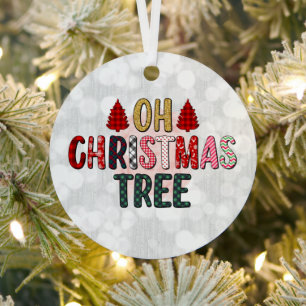 Oh Christmas Tree Plaid Word Art Metal Tree Decoration