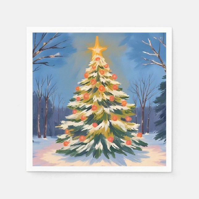 Oh Christmas Tree Watercolor Painting Holiday Napkin (Front)