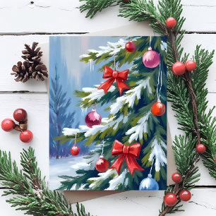 Oh Christmas Tree Watercolor Painting Holiday Postcard