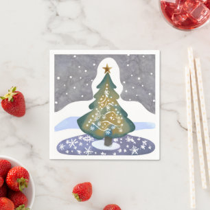 Oh Christmas Tree Watercolor Winter Painting Napkin