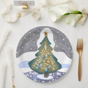 Oh Christmas Tree Watercolor Winter Painting Paper Plate