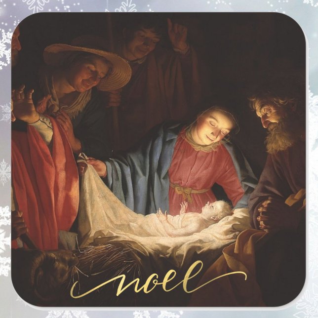 Oh Come Let Us Adore Him Baby Jesus Nativity Square Sticker (Creator Uploaded)