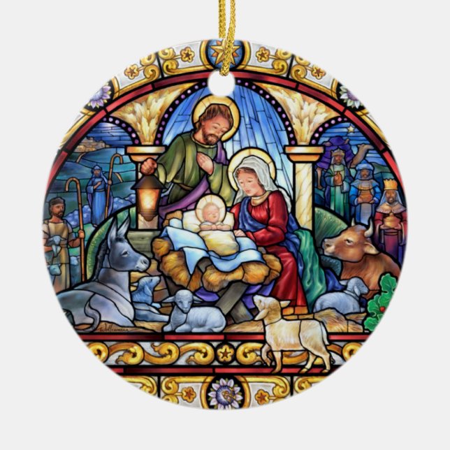 Oh Come Let Us Adore Him Ceramic Ornament (Front)