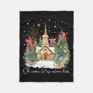 Oh Come Let Us Adore Him Christian Jesus Christmas Fleece Blanket