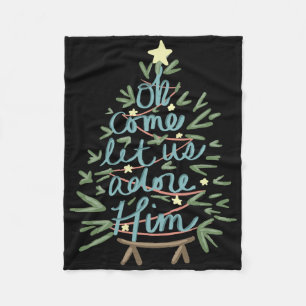 Oh Come Let Us Adore Him Christian Jesus Christmas Fleece Blanket