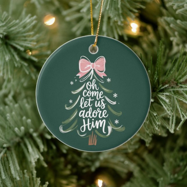 Oh Come Let Us Adore Him Christian Xmas Religious Ceramic Ornament (Tree)