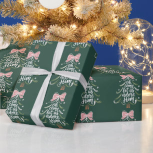 Oh Come Let Us Adore Him Christian Xmas Religious Wrapping Paper