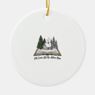 Oh Come Let Us Adore Him Christmas Book Design_1 Ceramic Ornament