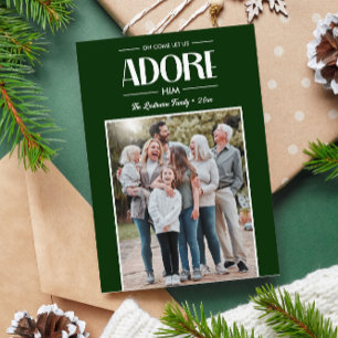 Oh Come Let Us Adore Him GREEN Christian Photo  Holiday Card