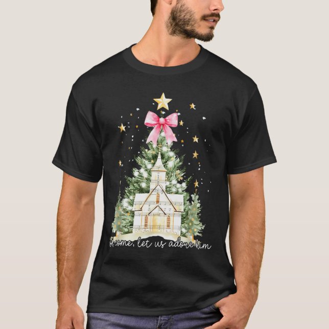 Oh Come Let Us Adore Him Jesus Christmas Tree Coqu T-Shirt (Front)