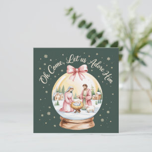 Oh Come Let Us Adore Him Jesus Xmas Pink Coquette  Holiday Card