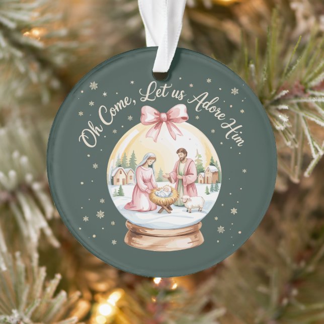 Oh Come Let Us Adore Him Jesus Xmas Pink Coquette  Ornament (Tree)