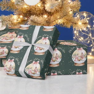 Oh Come Let Us Adore Him Jesus Xmas Pink Coquette Wrapping Paper