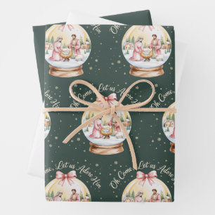 Oh Come Let Us Adore Him Jesus Xmas Pink Coquette Wrapping Paper Sheet