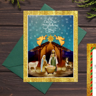"Oh Come Let Us Adore Him" Nativity Christmas Holiday Postcard