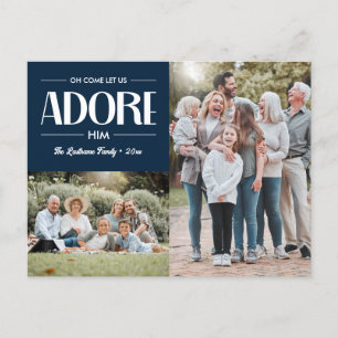 Oh Come Let Us Adore Him NAVY Christian 2 Photo  Holiday Postcard
