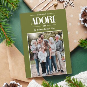 Oh Come Let Us Adore Him SAGE Christian Photo Holiday Card