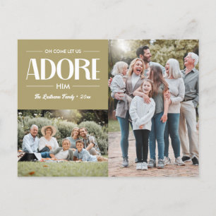 Oh Come Let Us Adore Him TAN Christian 2 Photo Holiday Postcard