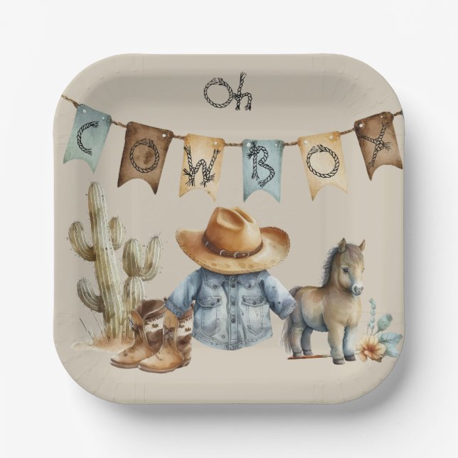 Oh Cowboy Paper Plate Western Birthday (Front)