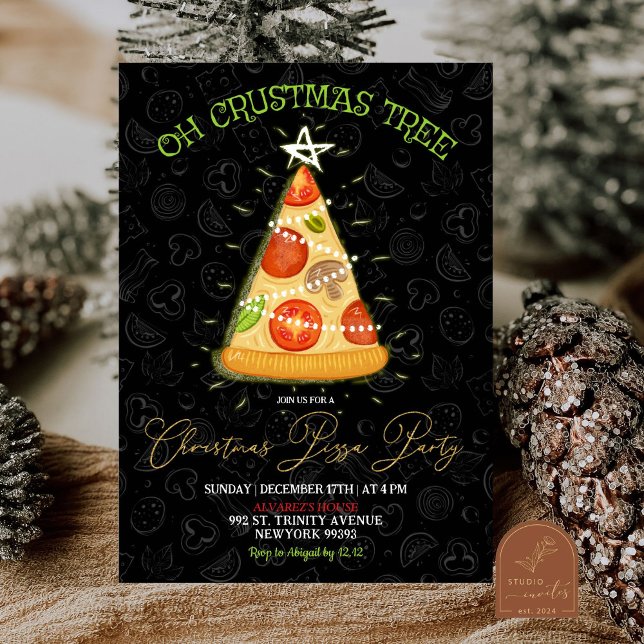Oh Crustmas Tree Christmas Pizza Party Invitation (Creator Uploaded)