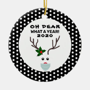 Oh Dear What A Year Funny Christmas 2020 Reindeer Ceramic Ornament