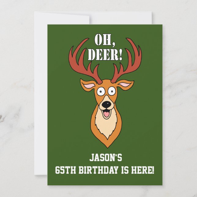 Oh Deer 65th Birthday Personalised Invitation (Front)