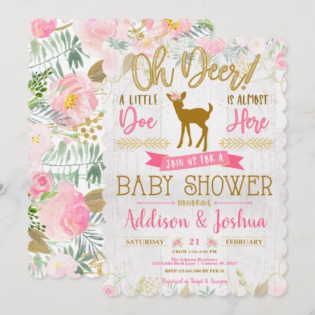 Oh Deer! A Little Doe Baby Girl Shower Invitation (Front/Back)