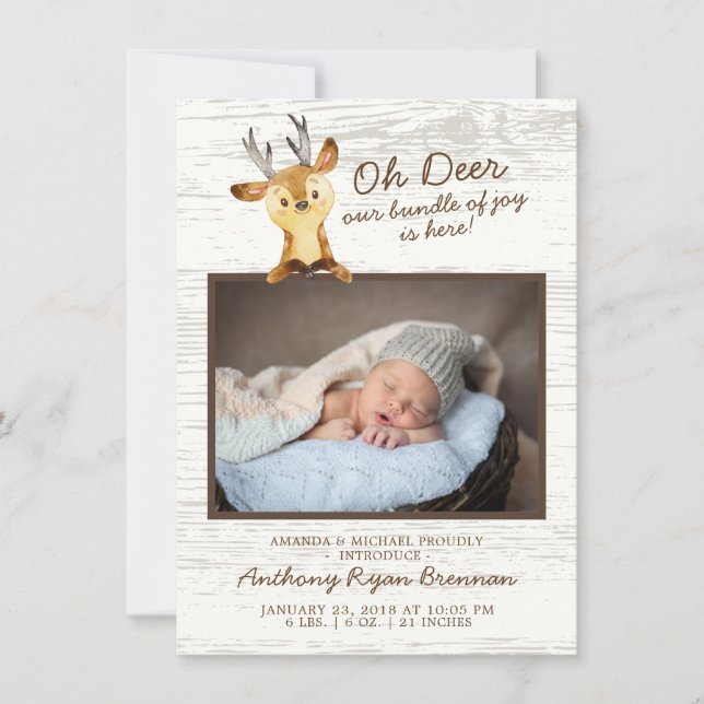 Oh Deer Baby Boys Photo Birth Announcement (Front)