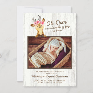 Oh Deer Baby Girls Photo Birth Announcement