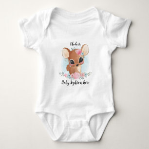 Oh Deer Baby is Here Birthday Bodysuit