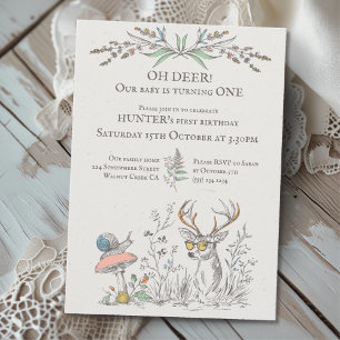 Oh deer! Baby is turning ONE rustic woodland Invitation