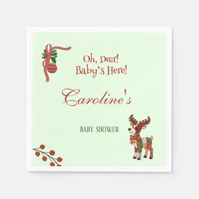 Oh, Deer! Baby’s Here! – Christmas Baby Shower Napkin (Front)