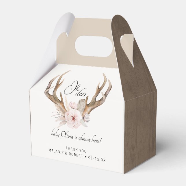 Oh Deer Baby Shower Favour Box – Woodland Floral A (Front Side)