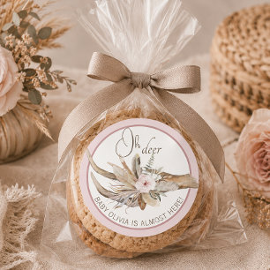 Oh Deer Baby Shower Favour Sticker – Pink Woodland